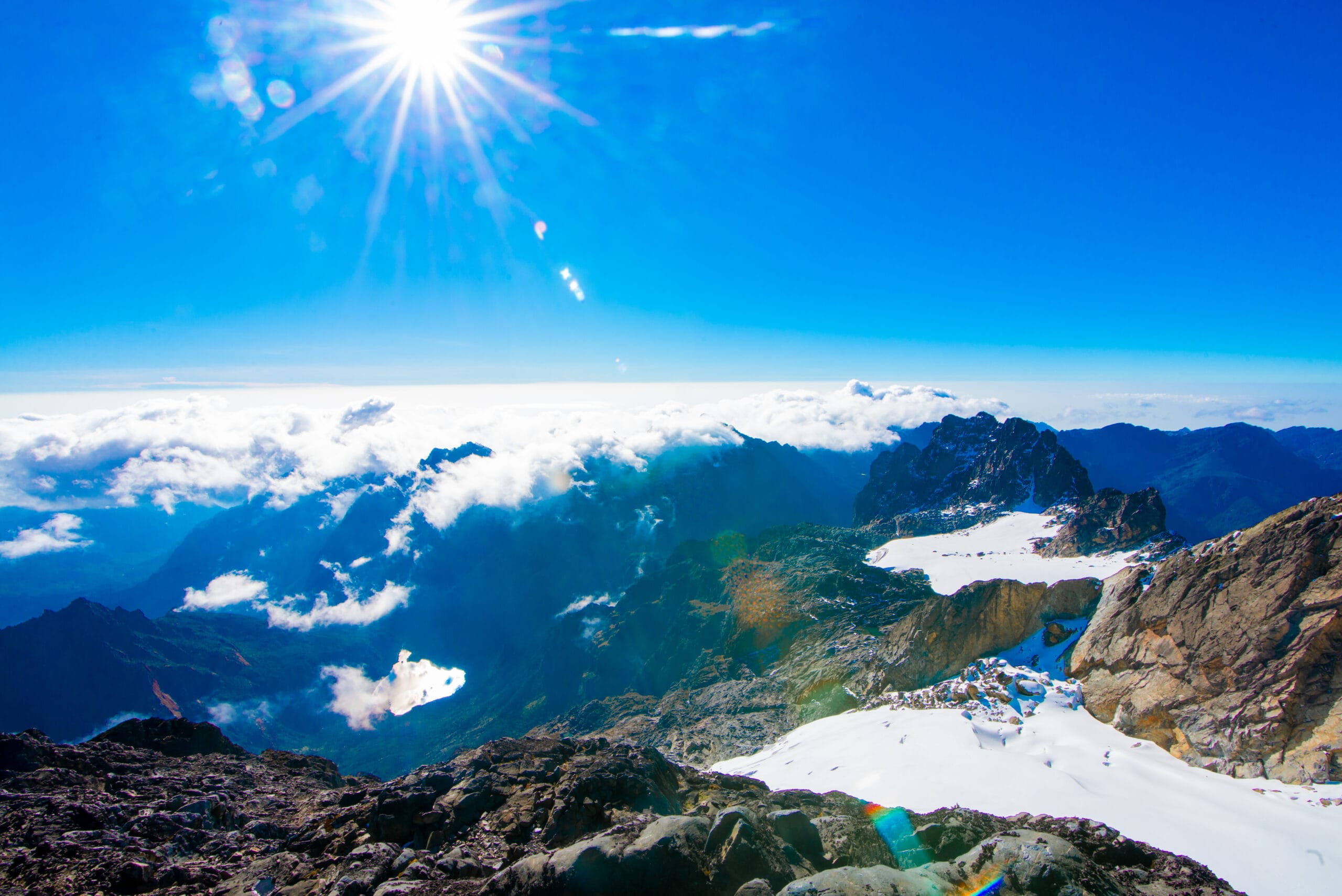 Panoramic views of the alpine moorland and glaciers along the Central Circuit in Rwenzori Mountains National Park.