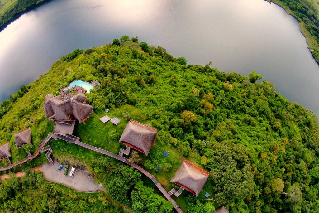 Kyaninga Lodge, a luxury option among Kibale Forest chimpanzee tracking lodges with crater lake views