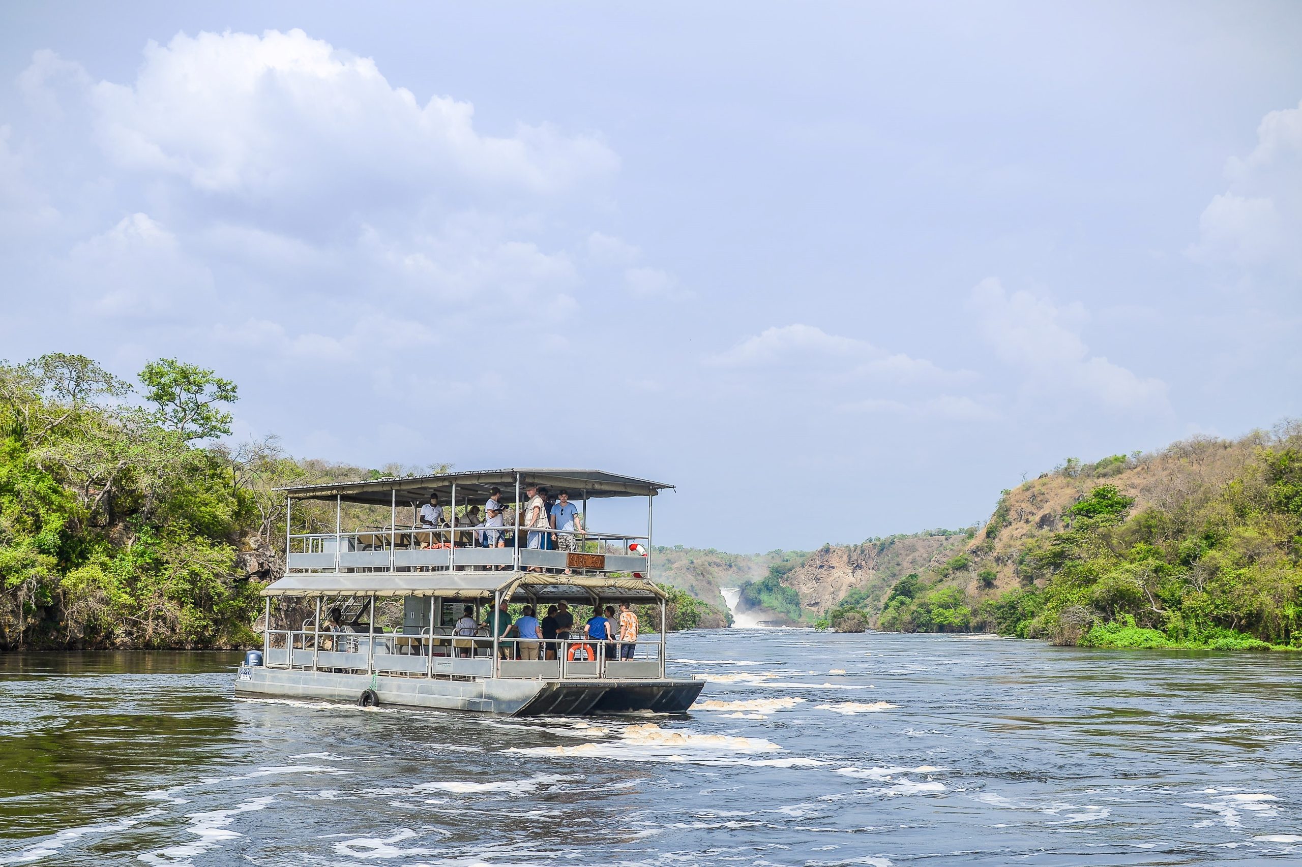 A boat cruise to Murchison Falls on a 7 day classic Uganda Big Five safari Murchison Falls Ziwa and Queen Elizabeth