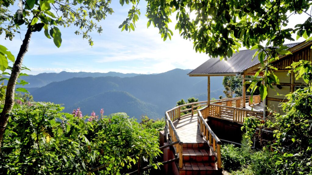 Nkuringo Bwindi Gorilla Lodge on a ridge with stunning views, one of the top luxury gorilla trekking lodges in Bwindi