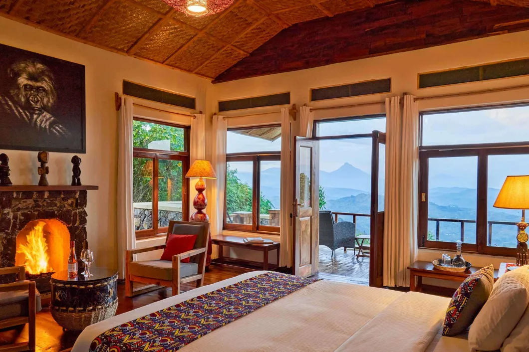 Nkuringo Bwindi Gorilla Lodge on a ridge, one of the top luxury eco lodges in Bwindi