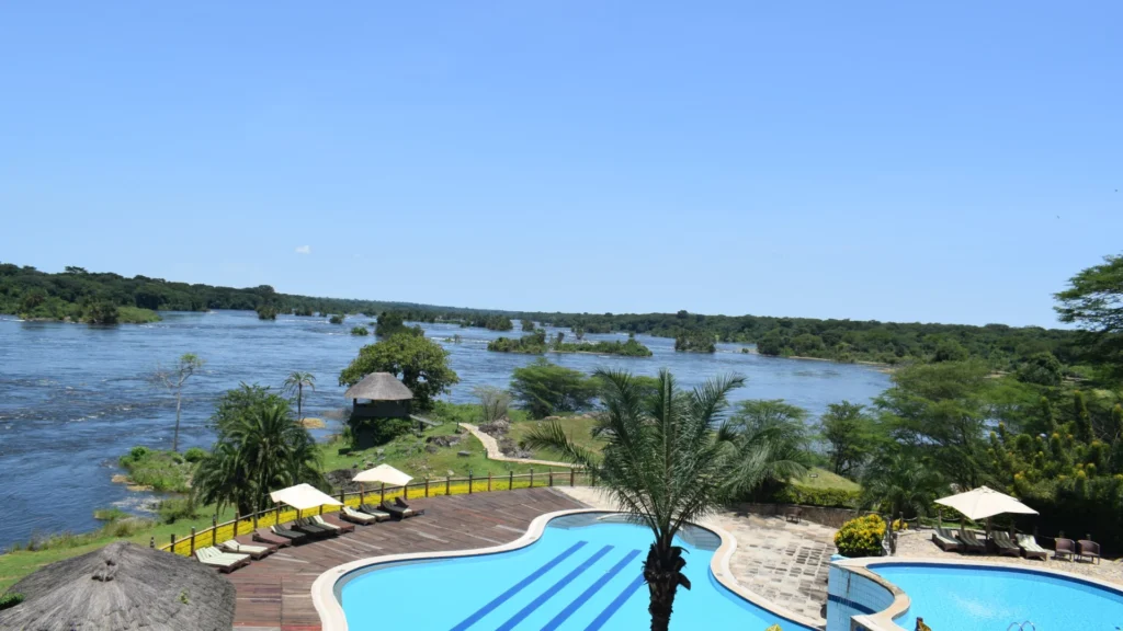 Best family lodges Murchison Falls kids pool – exterior of a family lodge in Murchison Falls
