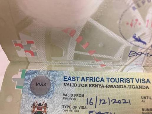 East Africa Tourist Visa multiple entry rules – passport with East Africa Tourist Visa stamp