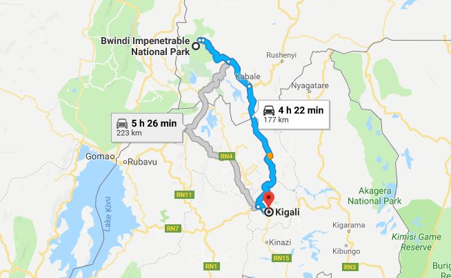 Scenic drive through the hills during the Kigali to Bwindi border crossing with views of the Virunga Volcanoes