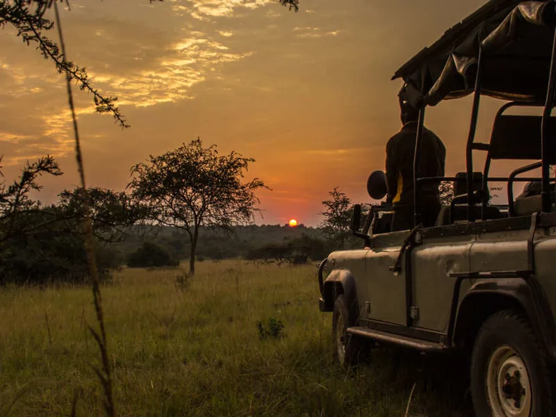 Safari vehicle with spotlight for night game drive vs morning game drive in Lake Mburo showing different equipment