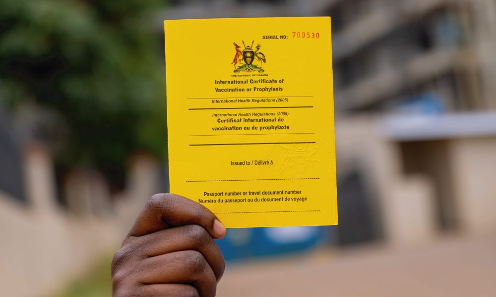 Travel clinic issuing official yellow fever vaccine exemption certificate for Uganda entry with required stamps