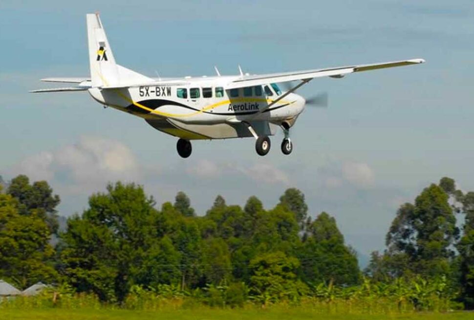 2 day gorilla trekking fly-in safari from Entebbe — light aircraft on the airstrip at Kihihi