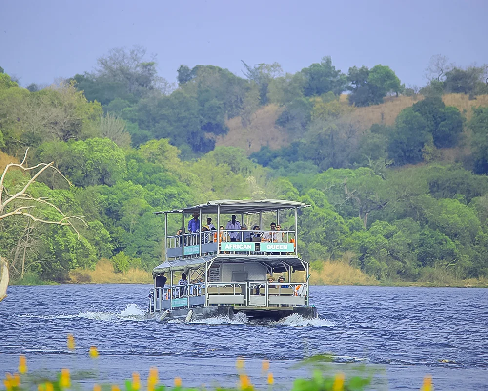 An affordable boat safari on Kazinga Channel, part of affordable Uganda safari tours