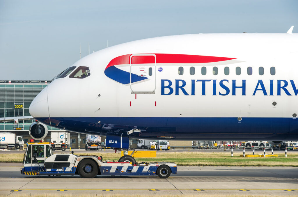 British Airways aircraft at London Heathrow before a direct Uganda safari from the UK