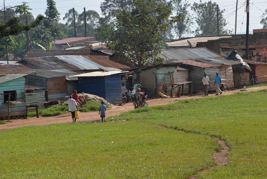 A community guide leading a group on the Bigodi Wetland Sanctuary walk