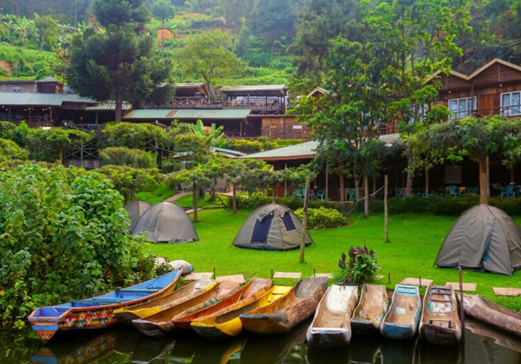 Trekkers relaxing at a lodge near Bwindi on the recovery day