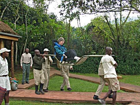 Lodge desk in Bwindi where a sedan chair booking is arranged