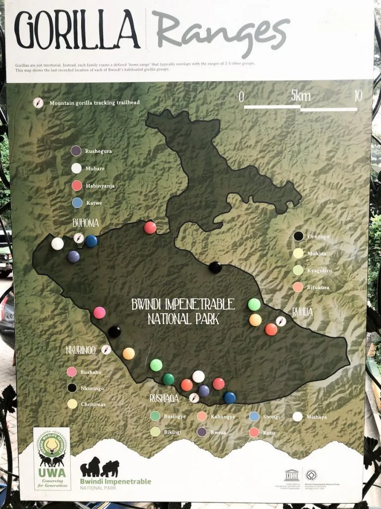Map showing the Kahungye family's home range within Rushaga sector, Bwindi