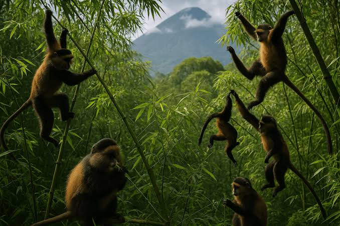 Golden monkeys in the bamboo zone of Mgahinga Gorilla National Park