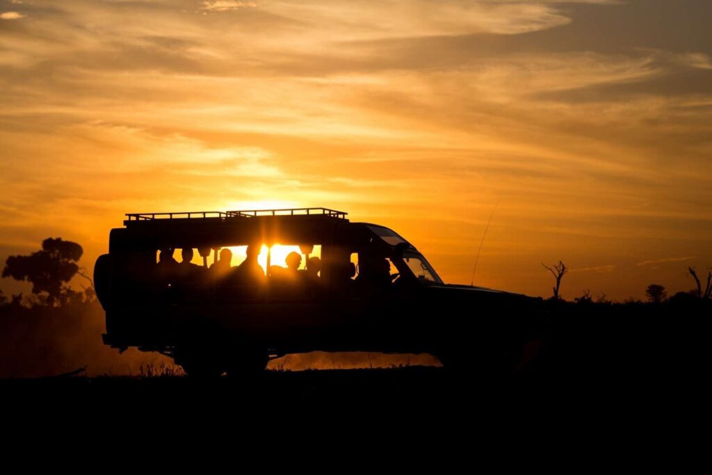 Sunset over a Ugandan savannah park during a wildlife safari