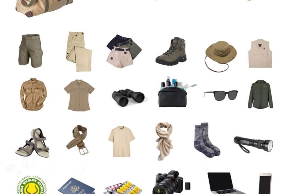 What to pack for gorilla trekking Bwindi — trekking gear laid out before a Uganda trek